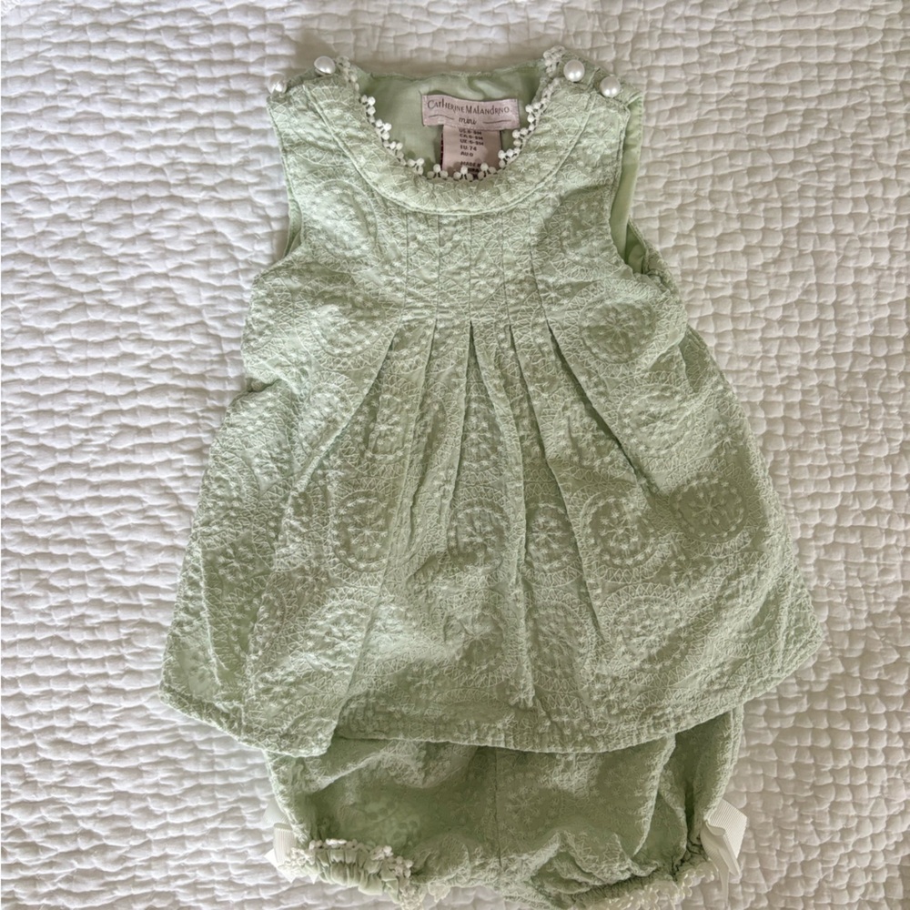 EUC Catherine Malandrino Mini Green Eyelet Set 6-9m